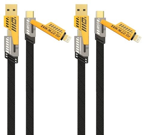 Bettinay 2PCS Multi Charger Cable 4 in 1 Fast Charging, Dual Head Type c Data Usb 4 in 1 Fast Charging 65W