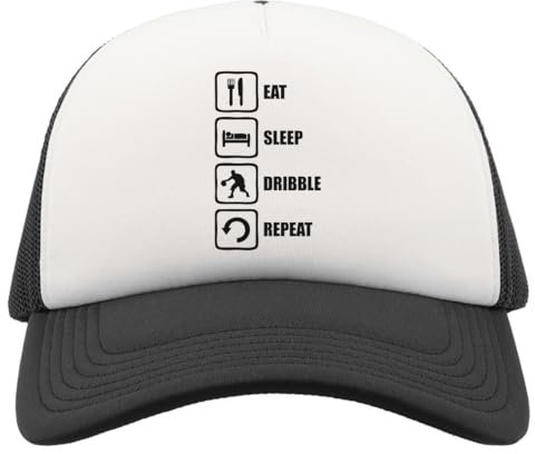 Atspauda Eat Sleep Dribble Repeat Basketball Slogan Half Mesh Trucker Cap Baseball Hat Snapback Schwarz, Schwarz , Einheitsgröße