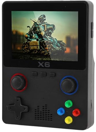 Consola de Juegos Portátil X6, Consola de Juegos Portátil Retro con Joystick 3D Dual, Pantalla a Color HD IPS de 3,5 Pulgadas, 2000 MAh, Tarjeta TF de 32 G Incorporada (Black)