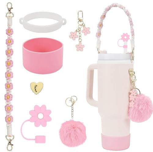 Glvomazty Set de Accesorios Para Stanley Cup incluye Tapones para Pajitas, Mango de Botella de Agua, Protector de Fondo de Silicona adecuado para Stanley Quencher 30 y 40oz