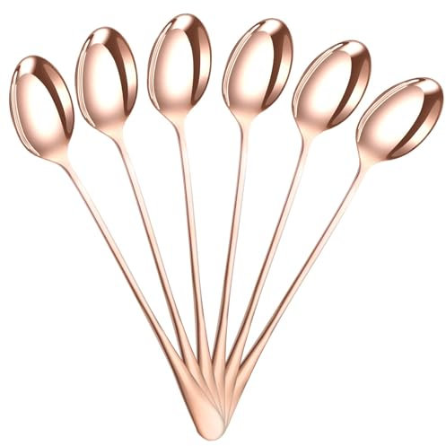 DIOXSTAR Stainless-Steel Long Handle Latte Spoons, Coffee Spoons for Tea, Sundae, Ice Cream, Dessert Ideal for Home, Kitchen, Restaurant, 19 CM, (Rose Gold Spoon Pack of 6)