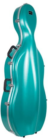 Crossrock Custodia per Violoncello 4/4 e 3/4 in ABS | Finitura Blu Menta Opaco, Interno in Velluto Rosso Vino, Guscio Rigido con Ruote, Serratura, Spallacci e Porta Arco