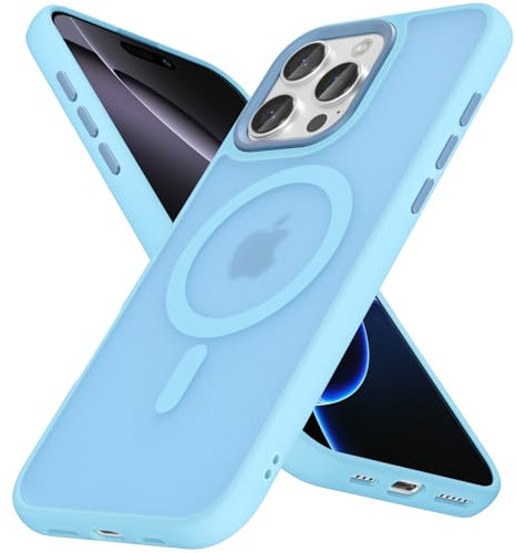 oakxco Magnetic Case for iPhone 16 Pro Max Phone Case Compatible with Magsafe, Slim Thin Clear Hard Shell Plastic & Silicone Rubber Bumper, Transparent Cute Mag Safe Cover for Women Girls, Light Blue