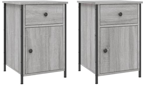 vidaXL Bedside Cabinets 2 pcs - Stylish Grey Sonoma Nightstands with Ample Storage Space - Adjustable, Sturdy & Durable