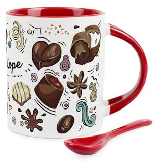 Purely Home Customisable Novelty Hot Chocolate Mug & Spoon Set - Personalised Sweet Treats Gifts for Chocolate Lovers - Ceramic Hot Drinks Mug with Spoon in Handle