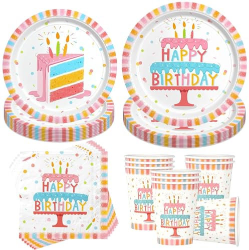 50 Stück Bunte Partygeschirr Set,Partygeschirr Geburtstag,Kindergeburtstag Geschirr Set,Kindergeburtstag Deko,Geburtstag Deko,Mit Teller Becher Servietten,Party Geschirr für 10 Gäste