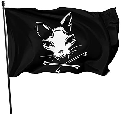 Katze Und Totenkopf Parteifahne Perfekte Fahne Lustige Flagge Für Outdoor Indoor Feiertage 90X150Cm
