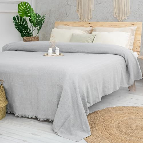Milam London Bettüberwurf für King-Size-Bett, Baumwollüberwürfe für Sofas, groß, Tagesdecken, King-Size-Decken für Betten, 220 x 240 cm, Grau