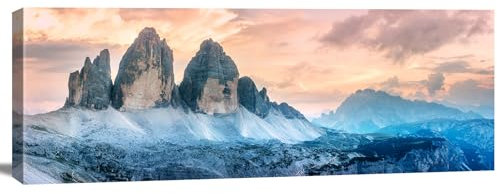 Leinwandbild Berge Sonnenuntergang – Panorama Wandbild Alpen Natur Landschaft – Kunstdruck 120x40cm – Bild auf Leinwand fertig zum Aufhängen – Artikel 5770