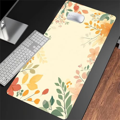 Tapis de Souris Gaming XXL 600x300x2mm Tapis de Souris Gamer Extra Large en Tissu avec Base antidérapante Améliore la Précision et la Vitesse pour Gamer, Ordinateur, PC (Feuille de Plante)