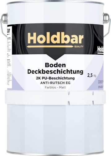 Holdbar Boden Deckbeschichtung Anti-Rutsch (Extra Grob) Matt 2,5 Kg - Epoxidharz Bodenbeschichtung Aussen und Innen - Bodenfarbe - Top Beschichtung für Boden Beschichtung - Transparent