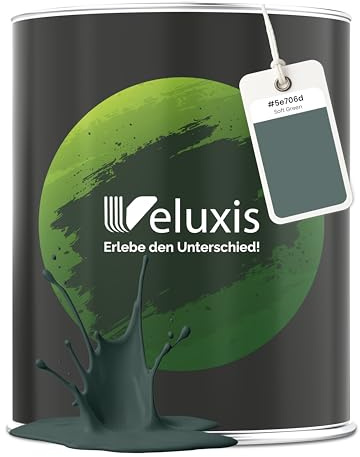 Veluxis Wandfarbe Grün Dunkelgrün matt 2,5 L – Soft Green | Innenfarbe mit Deckkraft Klasse 1, VOC-frei, ohne Grundierung, tropfarm, für Wohnzimmer und Schlafzimmer