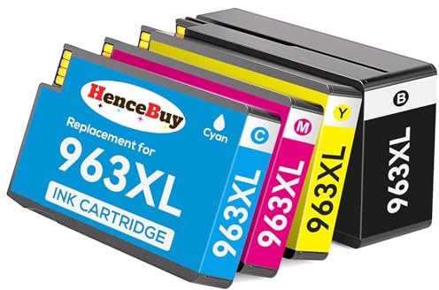 HenceBuy 963XL Tintenpatronen Multipack Kompatibel für 963 963XL Tintenpatronen für Officejet Pro 9010 9020 9022 9012 9013 9015 9016 9019 9025 Drucker Schwarz Cyan Magenta Gelb (4er-Pack)