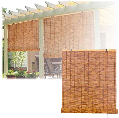 Persianas Enrollables De Bambú para Exteriores, Impermeables para Cenadores, Patios Y Terrazas. Parasoles Opacos para Interiores 20 25 30 35 40 45 50 55 60 65 70 75 80cm Fáciles De Instalar