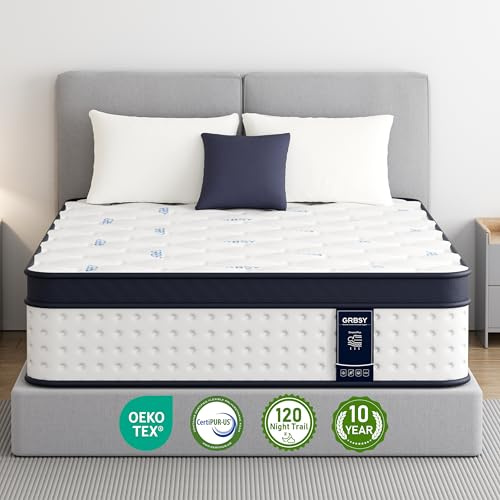 Grbsy Colchón 135x190 cm – Híbrido 26 cm: 7 Zonas Muelles Ensacados + Espuma Viscoelástica Alta Densidad. Aislamiento Movimiento, Hipoalergénico, Transpirable – Certificados Oeko-Tex y CertiPUR-US