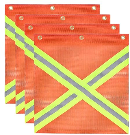 4 Stück Warnflagge 46x46 cm,Warnfahne mit Reflexstreifen und Kabelbinder Orange Rote Streifenflagge Wasserdicht Wetterfest für Auto Wohnwagen Anhänger Fahrradträger