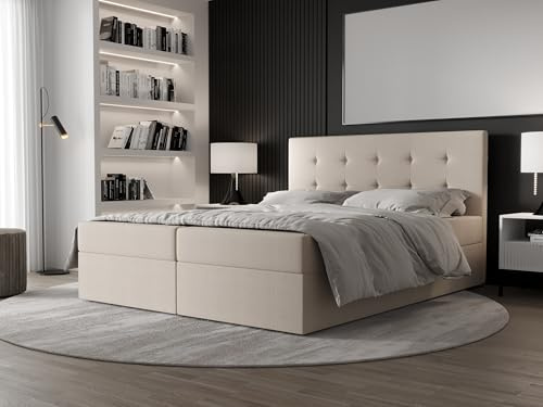 AXLIVING Boxspringbett 160x200 mit Bettkasten Dahlina Creme – Eleganz&Komfort