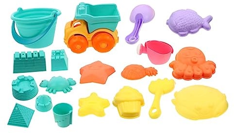 KOMBIUDA 19pcs Sand Car Set Beach Sandbox Playset for Early Education Imaginative Play Parent Bonding for Outdoor Fun Random Color