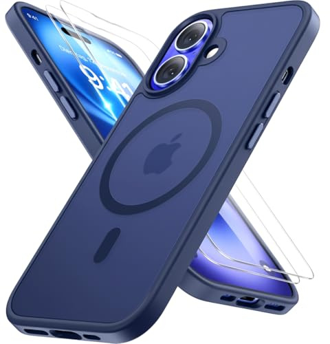 Miracase für iPhone 16 Hülle mit Magsafe & 2 9H+ Panzerglas, Blau | [TOP Militärschutz & Magnetkraft] Stoßfest Kratzfest mit Samtiger Haptik Extrem Langlebig Handyhülle für iPhone 16 6,1