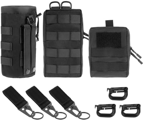 QWORK® 3 Stücke Multifuncionales Taillenbeutel-Set, Hüfttaschen mit Wasserflaschenhalter, Haken und Schlüsselanhängern für Outdoor-Aktivitäten