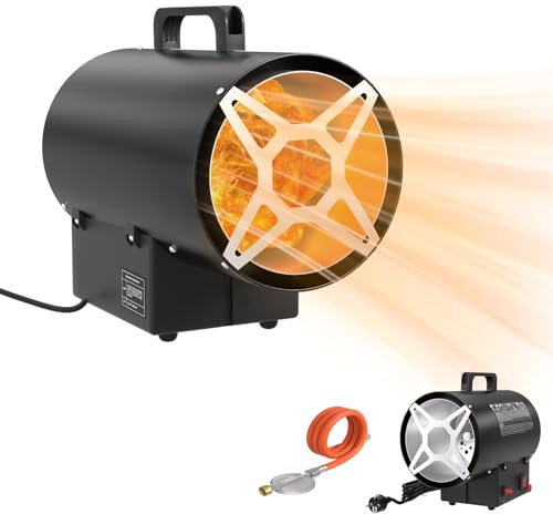 LZQ Gasheizgebläse Propangas-Heizgerät 15KW, Gasheizung Mobiler Gasheizer Heißluftgenerator mit Piezozündung, Profigerät Warmluftgebläse IPX4 für Baustelle Werkstatt Garage Lagerhalle