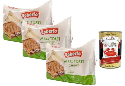 Italian Gourmet Maxi Toast, XXL Toastbrot Scheiben 3x 500g (10 große Toastscheiben je Packung) ideal für Sandwich, Burger & Panini, weich & aromatisch, mit Olivenöl + Italian Gourmet Polpa