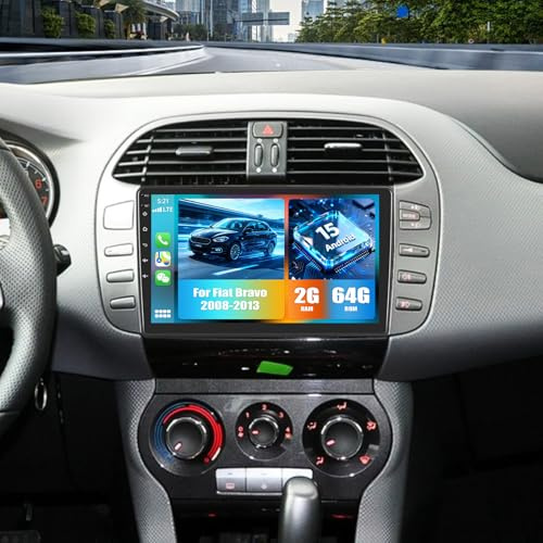 CAMECHO 2+64G Android 15 Carplay Autoradio per Fiat Bravo 2008-2013, Nav Wireless Carplay Android Auto, Schermo da 9 Radio WiFi Bluetooth Mirror Link FM/RDS EQ GPS