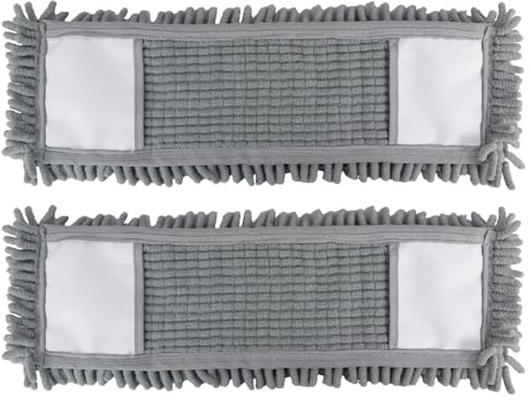 JVL Chenille Mop Replacement Cleaning Pad – Machine Washable Microfibre Refill – Grey (Pack of 2)