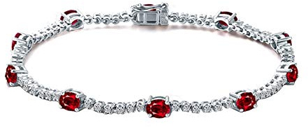 YSJNHX Rubin-Kettenarmband aus Weißgold, Tennis-Armband mit Rubin und Saphir, 3,2 Karat Damen-Armband, 16,5 cm