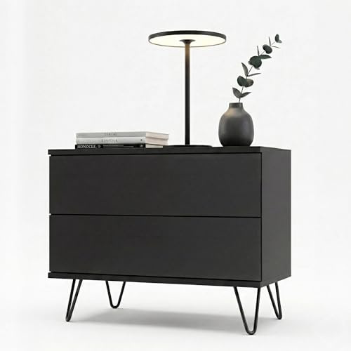InnoFurn Nachtschrank Aura, Moderner Nachttisch mit Push-to-Open, Made in Germany, optional hängend Beistelltisch, Schlafzimmer, Schwarz matt (60 x 43 x 35 cm)