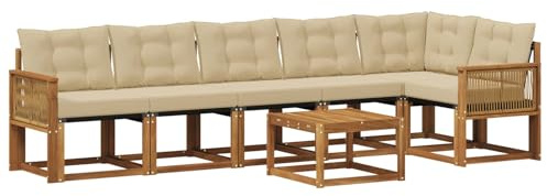 vidaXL Outdoor-Sofagarnitur mit Kissen 7 pcs Natur und Beige, Garten, modernes Sofa-Set, langlebige Möbel für draußen, stilvolle Lounge, entspannen am Pool
