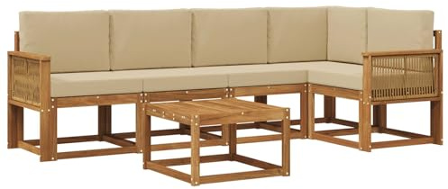 vidaXL Outdoor-Sofagarnitur 6 pcs Natur und Beige Massivholz Akazie, Outdoor-Ecksofa, modernes Lounge-Set für Garten, Robustes Sitzmöbel für Terrasse, Entspannen