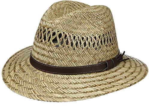Lipodo Traveller Strohhut Damen/Herren - Made in Italy - Sommerhut aus Stroh - Sonnenhut mit braunem Lederband - Sommertraveller Größen S-XL Natur L (58-59 cm)