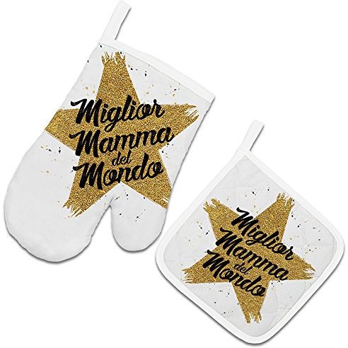 Babloo Set da Cucina Guanto da Forno e/o Presina Miglior Mamma del Mondo Idea Regalo Festa della Mamma Guanto + PRESINA