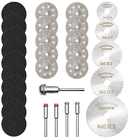 30Pcs Cutting Wheel Discs with 5 Mandrels, GOXAWEE Mini Rotary Tool Accessories Sets with HSS Circular Saw Blades, Diamond Cutting Discs, Resin Metal Cutting Wheels for Wood Stone Metal Cutting