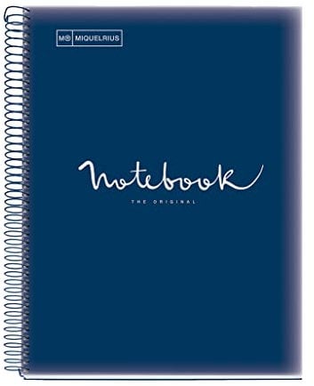 Miquelrius - Notizbuch A4 Notebook, 1 Farbiger Streifen, 80 Blatt mit Raster 5 x 5 mm, Papier 90 g/m² Mikroperforiert mit 4 Bohrungen für 4 Ringe, Bezug aus Polypropylen, Farbe Marineblau