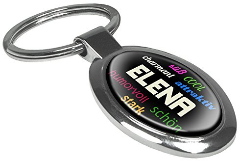 printplanet Schlüsselanhänger mit Namen Elena - Motiv Positive Eigenschaften - Namensschlüsselanhänger, personalisierter Anhänger, Talisman, Anhänger, Chrom