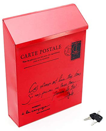 FEVERWORK Waterproof Outdoor Metal Post Box Letter Mailbox Wall Mounted Lockable 2 Keys Mail Box - Red