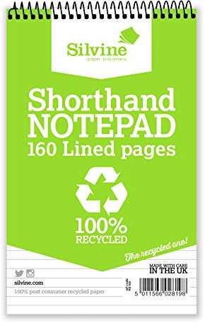 Silvine 160 Page 8x5 Shorthand Recycled Notebook, Ruled 8mm Feint