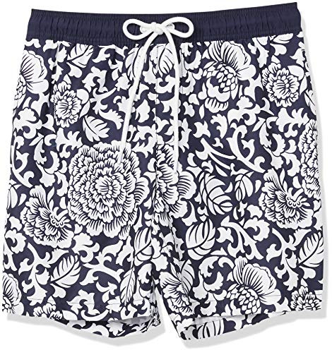 Amazon Essentials Short de Bain à Séchage Rapide Entrejambe 18 cm - couleurs abandonnées Homme, Noir Fleuri, XL