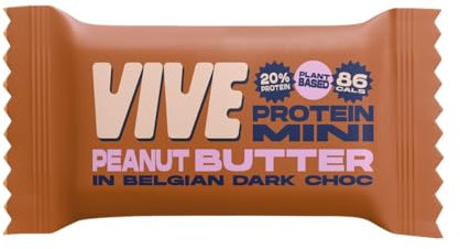 Vive Dark Chocolate Coated Peanut Butter Flavour Protein Bites - Vegan - High Fibre Protein Mini Bars - Pack of 6