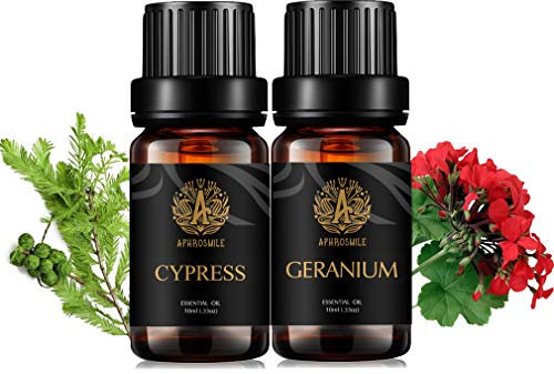 Set di Oli Essenziali per Aromaterapia - Geranio e Cipresso 2x10ml 100% Puro - Kit per Diffusore e Umidificatore