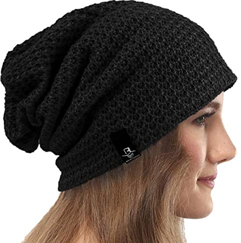 VECRY Damen Lässige Mütze Stricken Baskenmütze Gerippte Schädelkappe Winter Sommer Hüte (Comb Schwarz)
