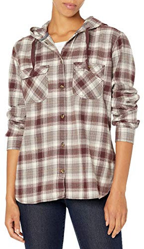 Carhartt Women's Relaxed Fit Flannel Hooded Plaid Shirt, Deep Wine, X