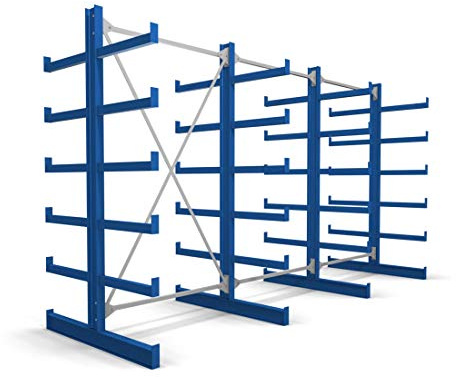 STIER Kragarmregal doppelseitig 3 Felder mit 5 Ebenen 3900x2000x500mm enzianblau