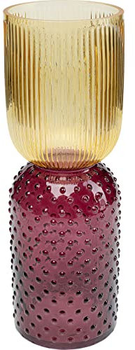Kare Design Vase Marvelous Duo, Gelb/Lila, Handgefertigt, Hohe Blumenvase für Pampasgras, Glasvase mit Strukturmix, Deko für Wohnzimmer, Esstisch, Regal, Flur, Unikat, Glas, 38cm (H)