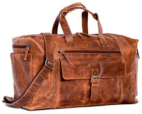 Weekender Aiko echt Leder Reisetasche Herren und Damen mit Laptopfach braun- Sporttasche zum Umhängen Handgepäck - Trainingstasche Gym Fitness Tasche Ledertasche Overnight Duffle Bag (Aiko BD)