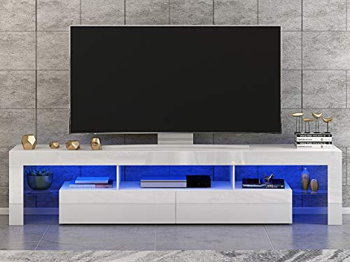 Panana Designs High Gloss Front 200cm LED TV Cabinet Living Roon Corner TV Stand (White)