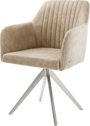 DELIFE Drehstuhl Greg-Flex Kreuzgestell kantig Edelstahl Beige Vintage 180° drehbar