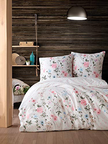 ZIVREHOME Bettwäsche Set zweiteilig, 135x200cm Bettbezug Weiß, Baumwolle, geblümt, Palitra V1